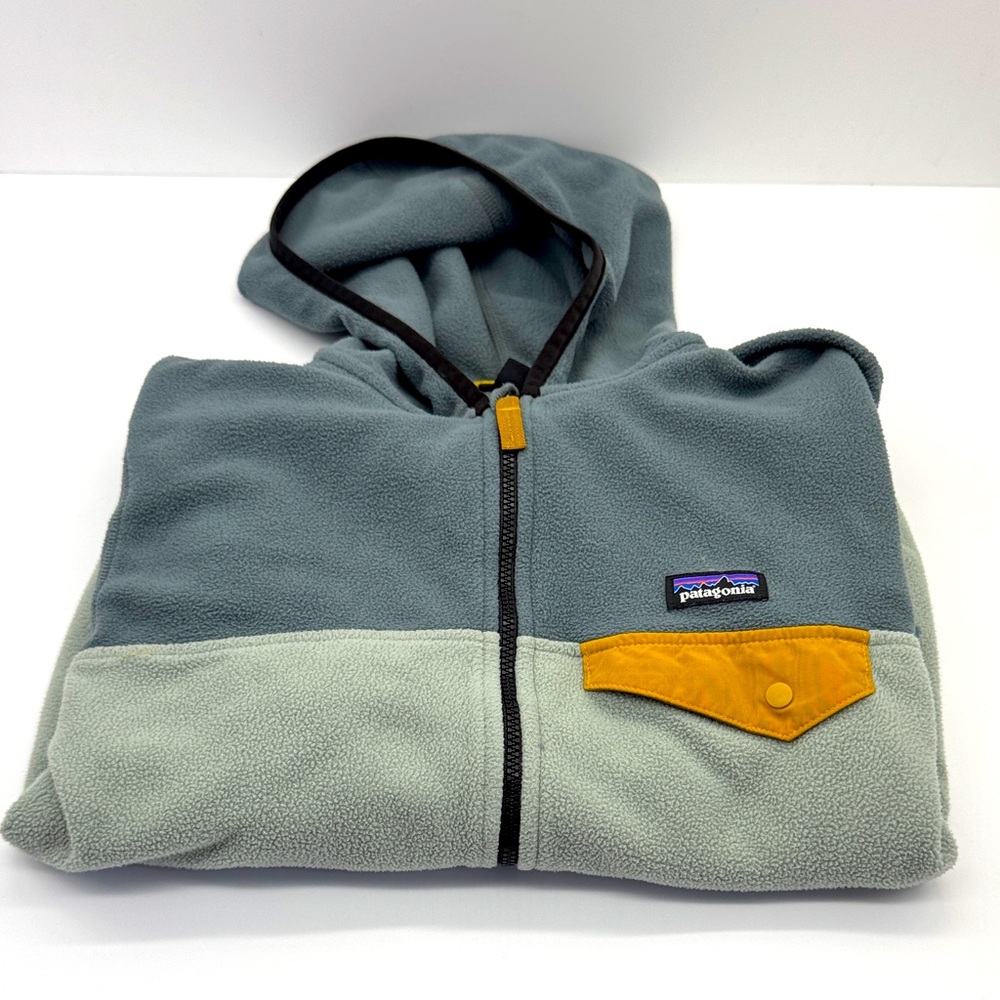 Patagonia Kids' Fleece Hoodie - Gray and Yellow Accents - Size Medium